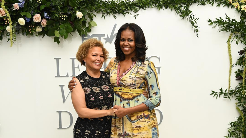 BET CEO Debra L. Lee and former first lady Michelle Obama pose together at BETHer’s Leading Women Defined Summit in Miami.